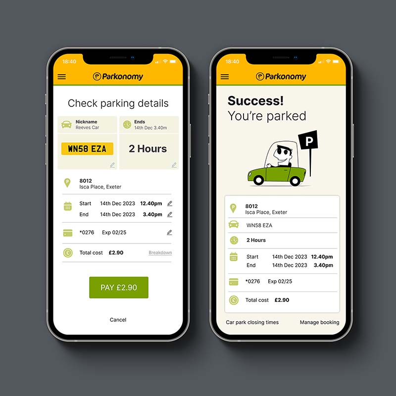 Redesign of the Parkonomy car parking app.